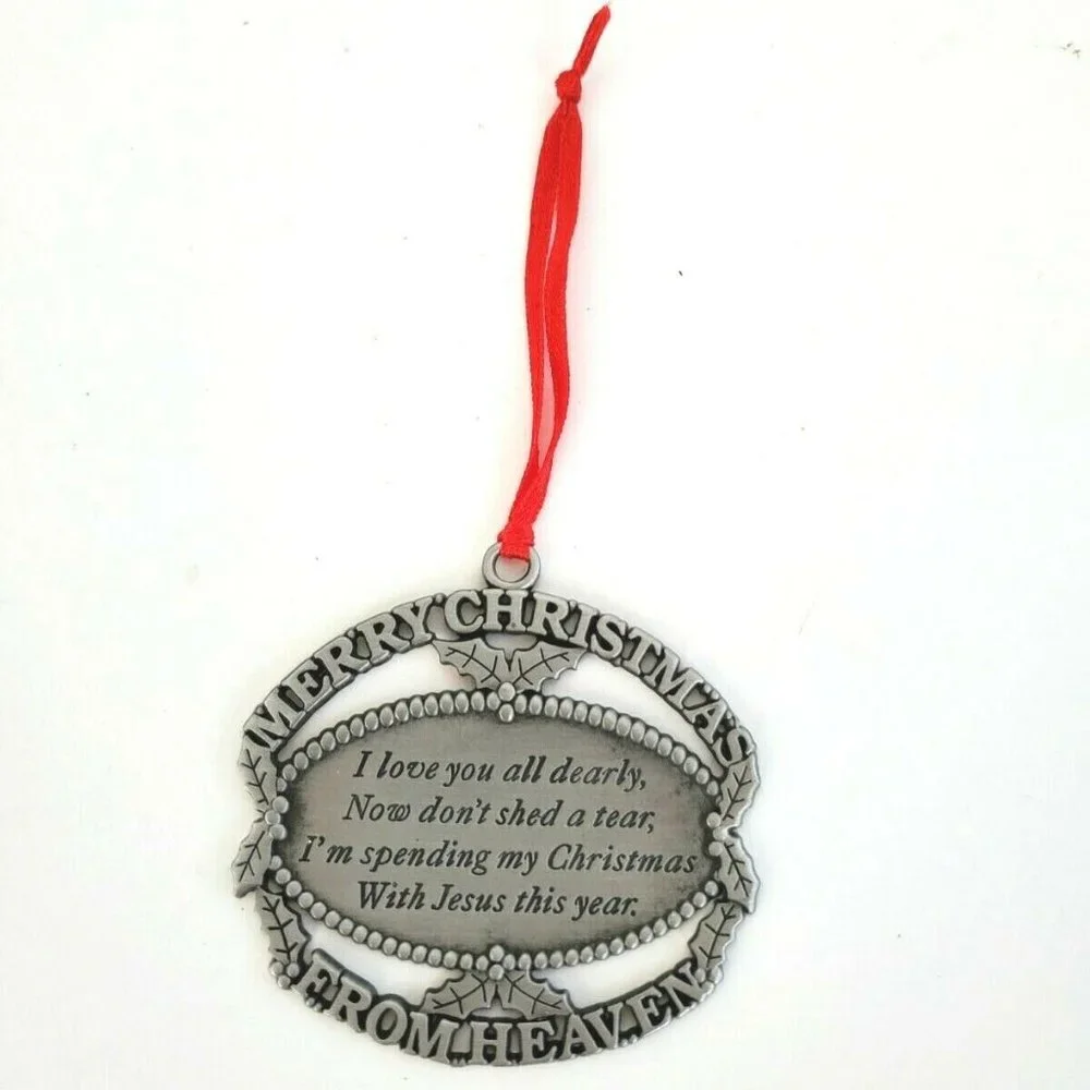 Merry Christmas From Heaven Pewter Ornament - 1990 John W. Mooney Jr. 3” EUC